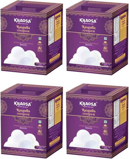 KHAOSA Rasgulla 4Kg (1Kg x 4) Premium Quality Authentic Bikaneri Tin