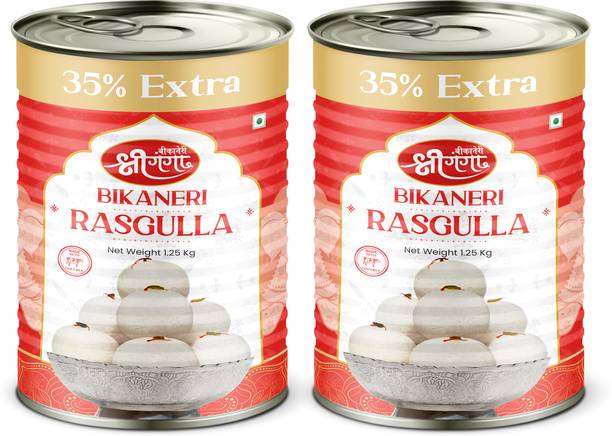 Bikaneri Shree Ganga Rasgulla 2.5Kg (1.25Kg x 2) (24 Pieces in 1 Tin) Bikaneri Sweet, Mithai Tin