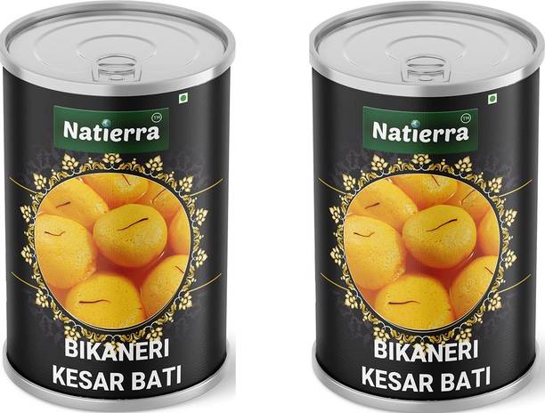 Natierra Bikaneri Kesar Bati | Saffron Spongy Disc | Festival Sweet (2 x 800 g) Can