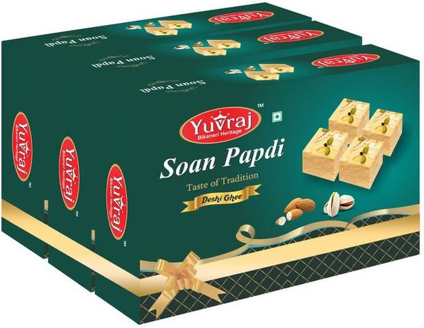 Yuvraj Food Product Pure Cow Ghee Soan papadi (patisa ) Famous sweets ( 500 gm x 3 ) combo pack Box