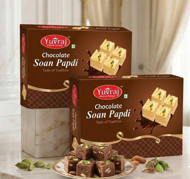 Yuvraj Food Product Chocolate Flavoured Soan papadi (patisa ) sweets ( 400 Gm X 2 ) combo pack