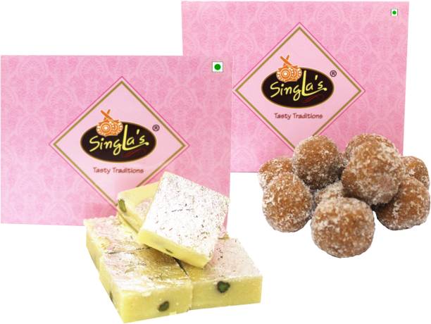 singla's Mathura Peda 200g Pista Khoya Burfi 200g Combo pack of 2 Box