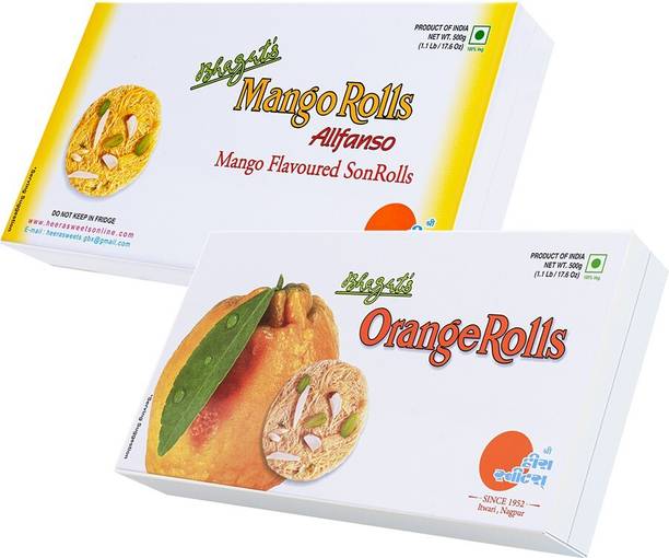 Bhagat's Heera Sweet SonRoll Soft Sweets Mithai Combo Orange & Mango 500gm Box