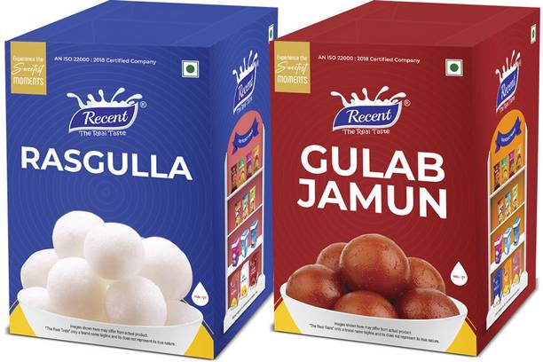 RECENT-THE REAL TASTE 1 Kg Rasgulla and 1 Kg Gulab Jamun Combo indian Sweet Mithai|Each Pack 16 Piece Box