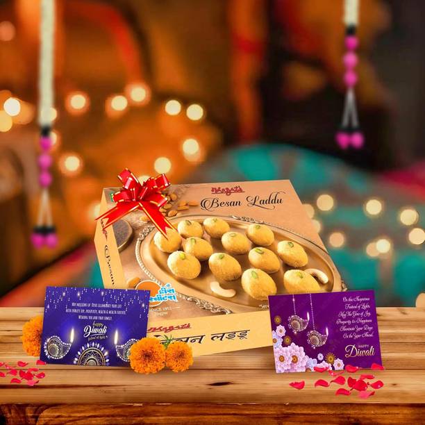 Bhagat's Besan Laddoo 250 g | 2 Diwali Greeting Cards | Festive Gift Box