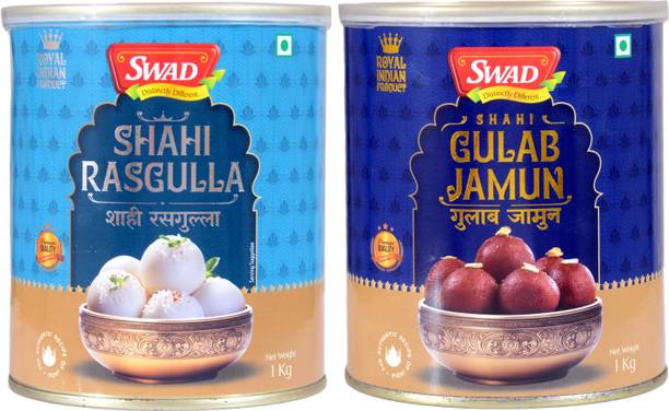 SWAD Shahi Rasgulla and Gulab Jamun | 1kg Each Tin
