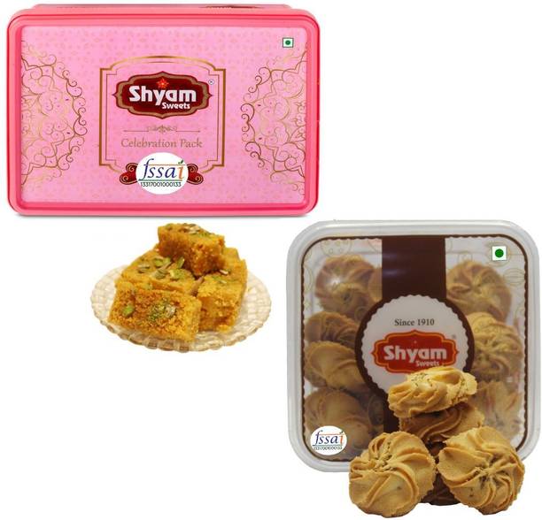 SHYAMSWEETS Milk Cake 300g Ajwain Cookies 300g Combo Box