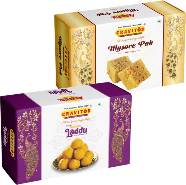 Cravitos Mysore Pak & Besan Laddu - 200g Each | Traditional Indian Mithai | 400g Box