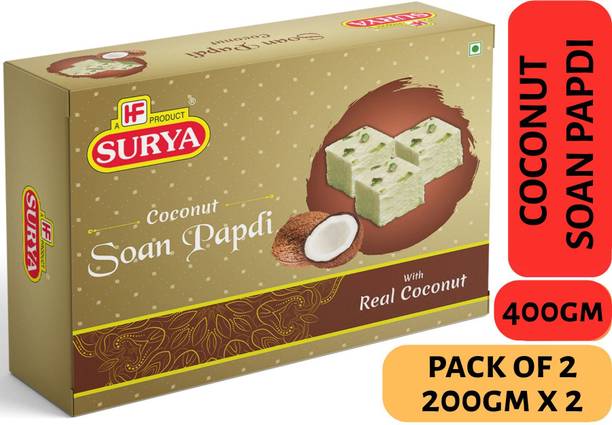 सूर्या 400gmकोकोनट सोन पापड़ी. पैक ऑफ 2 (200gm ईच) बॉक्स