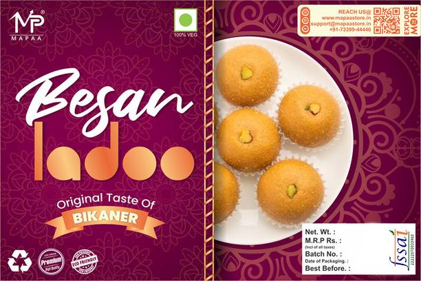 MAPAA Bikaneri Premium Dry Fruit Besan Ladoo, Ready to Eat Indian Sweet Box
