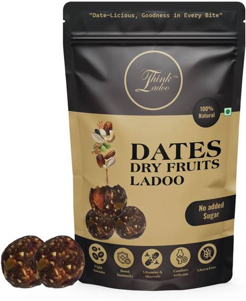 Think Ladoo Dates Dry Fruit Ladoo | Healthy, Sugar-Free, Boosts Immunity, 20 Pcs Pouch