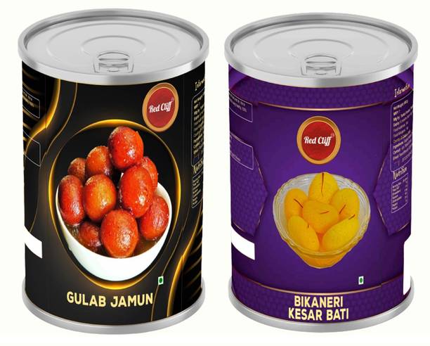 RED CLIFF Bikaneri Gulab jamun 16 pcs + kesar Bati 16 pcs Combo Pack Of 2 | Tin
