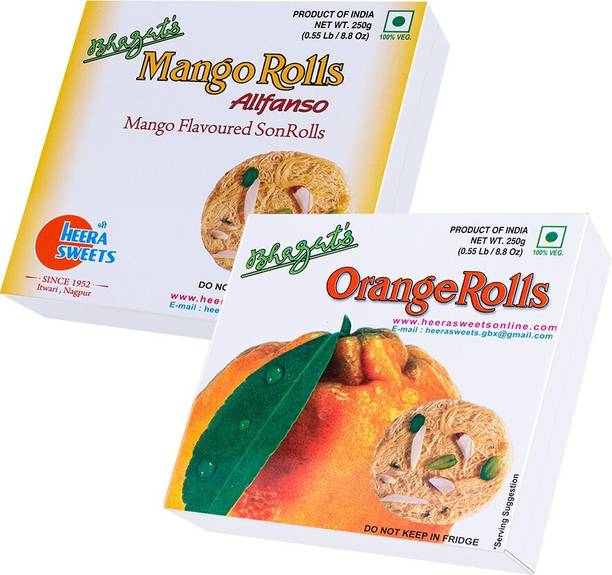 Bhagat's Heera Sweet SonRoll Soft Sweets Mithai Combo Orange & Mango 250gm Box