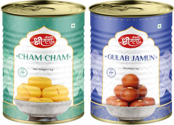 Bikaneri Shree Ganga Cham Cham1Kg & Gulab Jamun1Kg Combo Savor Traditional Indian Sweets for Gifting Tin