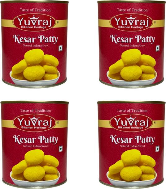 Yuvraj Food Product Kesar Patty Rajasthani sweets 1 kg x 4 tin Can