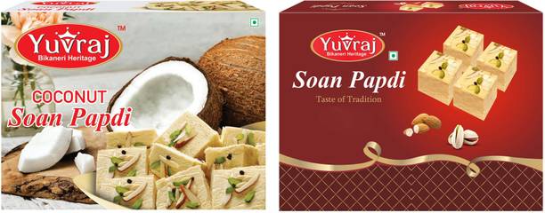 Yuvraj Food Product Coconut & Elaichi soan papadi Sweets combo pack of 2 ( 200 Gm x 2 ) box pack Box