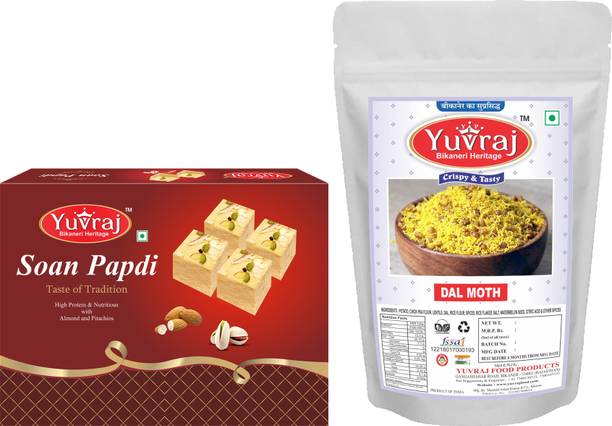 Yuvraj Food Product Dal mooth snacks & soan papdi sweets combo pack (200 GM X 2 ) Box