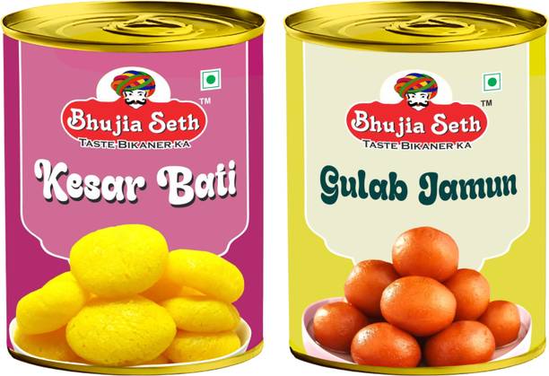 BHUJIYA SETH sweets kesar Bati & gulab jamun combo pack (1 kg x 2 ) pack Tin
