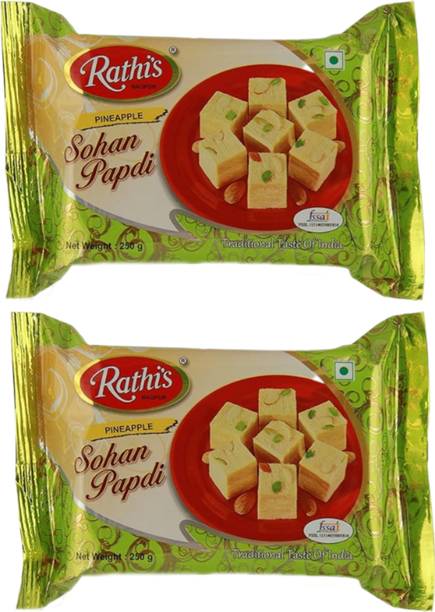 Rathi's Pineapple Soan Papdi | Flaky & Melt-in-the-Mouth Indian Sweet | Fresh Pack Of 2 Box