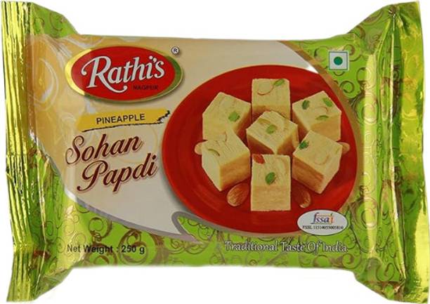 Rathi's Pineapple Soan Papdi |Traditional Indian Mithai | Pack of 1 Pouch