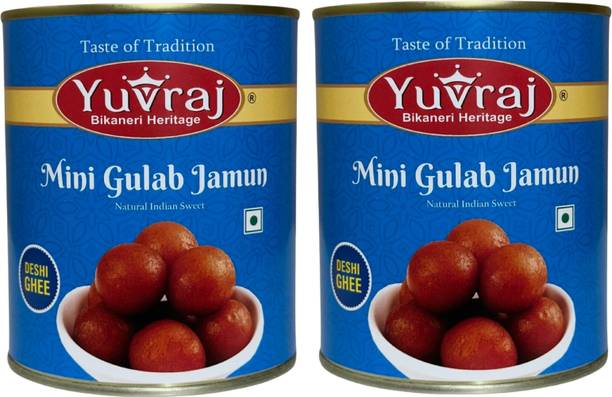 Yuvraj Food Product Desi Ghee Gulab jamun sweets combo 1 kg x 2 tin Can