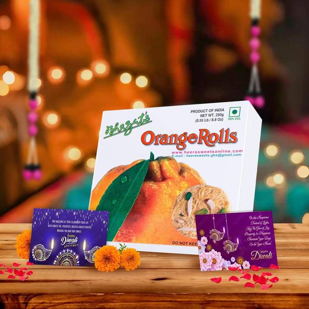 Bhagat's Orange Flavour Son Rolls 250g | Greeting Cards | Mithai Gift Box Box