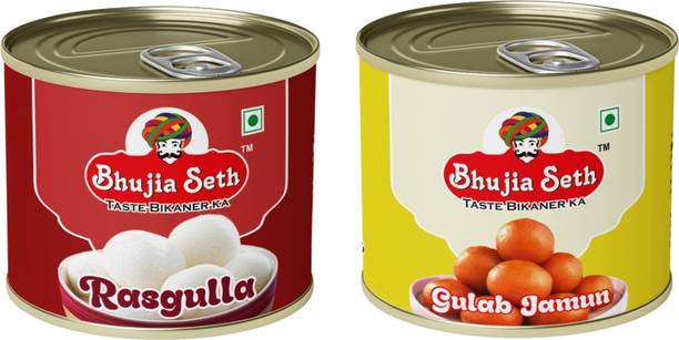 BHUJIYA SETH rasgulla & Gulab Jamun sweets combo (500 gm x 2 ) pack Tin