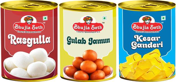 BHUJIYA SETH sweets Rasgulla,Gulab jamun & Ghanderi combo pack (1kg x 3 ) pack Can