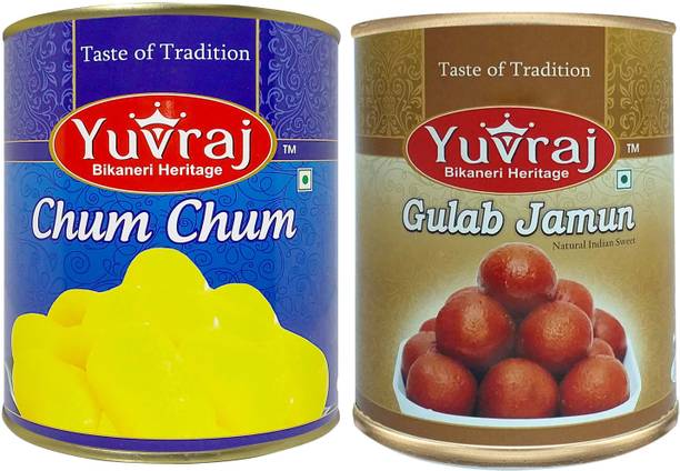Yuvraj Food Product kesar Cham Cham & Gulab jamun mithai combo pack (1 KG x 2 ) Tin