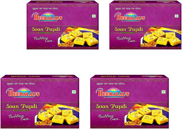 Heeralal's Regular Soan Papdi 1.6Kg (400Gm x 4) Indian Candy Floss Besan Sweet Best Box
