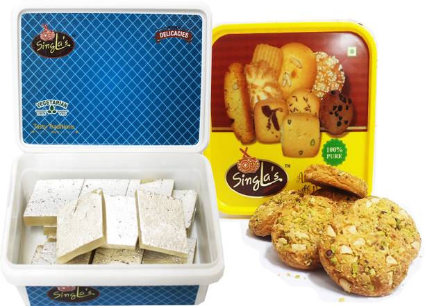 Singla Sweets Kaju Katli 200g and Kaju Pista Cookies 400g Combo pack of 2