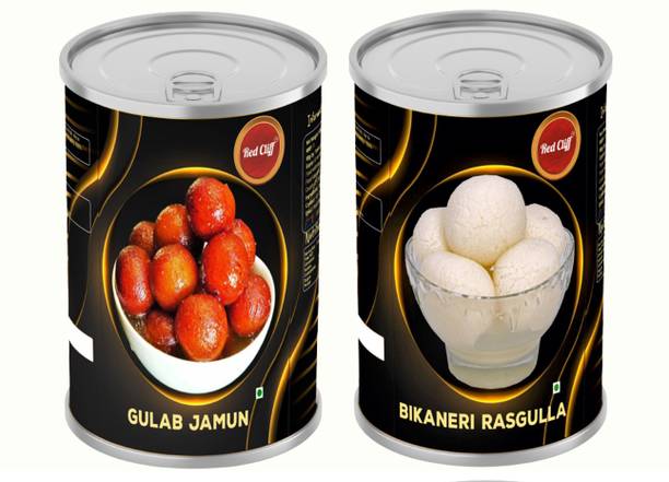 RED CLIFF Bikaneri Gulab Jamun 8 pcs+Rasgulla 10 pcs | Combo pack of 2 | Tin