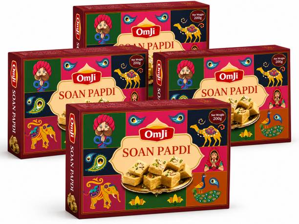 OMJI Soan Papdi Combo Pack of 4 (200g Each) | Crispy & Flaky Traditional Indian Sweet