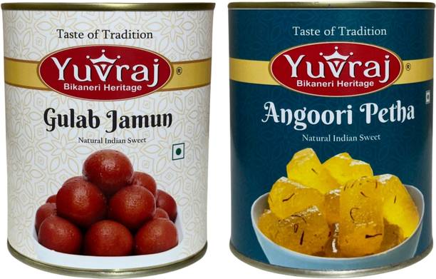 Yuvraj Food Product Angoori Petha & Gulab jamun sweets combo 1 kg x 2 tin Can