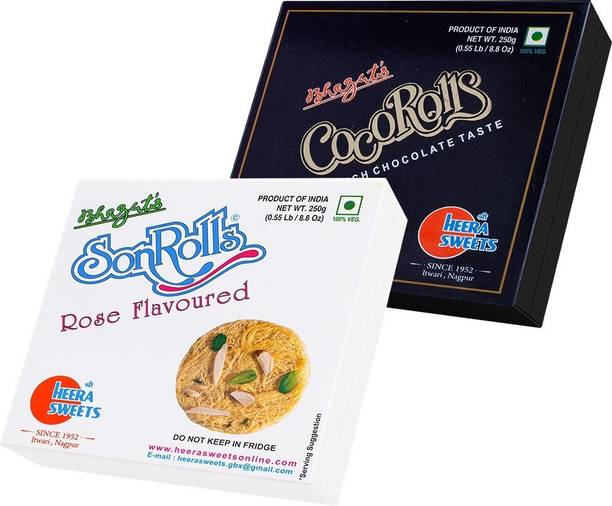 Bhagat's Heera Sweets Chocolate And Rose Flavoured Combo Sonroll mithai 250gm Box