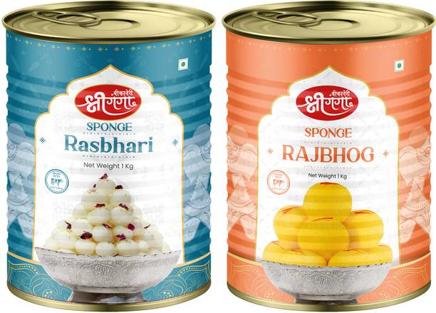 Bikaneri Shree Ganga Rasbhari 1Kg & Rajbhog 1Kg Combo - Savor the Perfect Indian Sweets for Gifting Tin