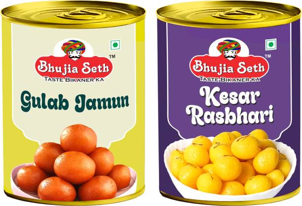 BHUJIYA SETH sweets Gulab jamun & rasbhari combo pack (1 kg x 2 ) pack Tin