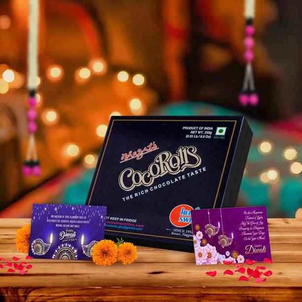 Bhagat's Chocolate Son Roll 250g | 2 Greeting Cards | Mithai Sweets Box for Diwali Box