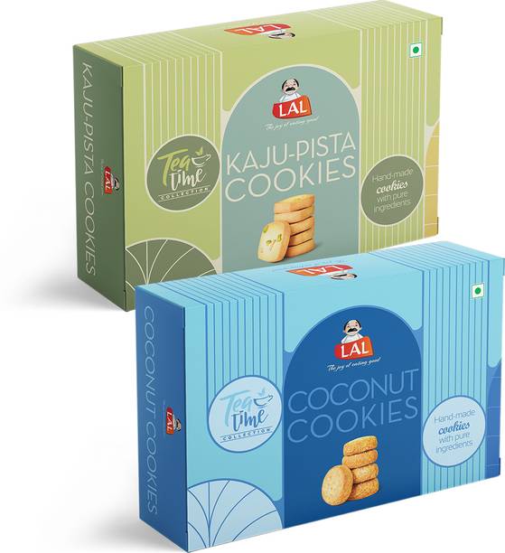 Lal Sweets Combo Pack of Kaju Pista Cookies 400g & Coconut Cookies 400g Box