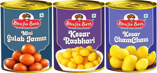 BHUJIYA SETH Mini Gulab Jamun ,Kesar Rasbhari & Kesar Cham Cham combo pack (1 kg x 3 ) pack Can
