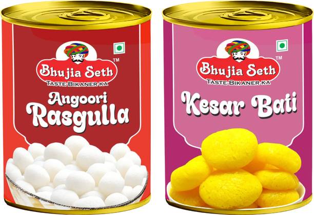 BHUJIYA SETH sweets Angoori Rasgulla & kesar bati combo pack (1 kg x 2 ) pack Tin