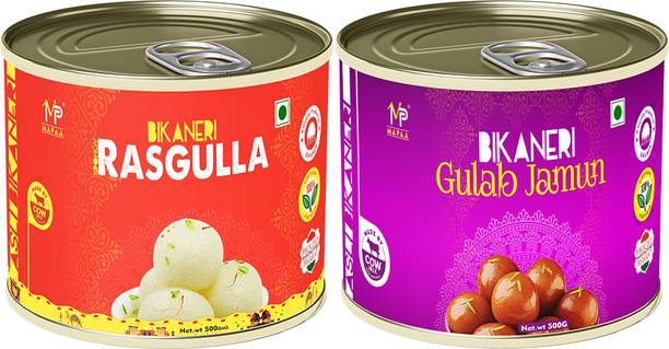 MAPAA Bikaneri Premium Spongy Rasgulla & Bikaneri Desi Ghee Gulab Jamun Combo Tin