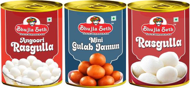 BHUJIYA SETH Angoori Rasgulla, Mini Gulab Jamun & rasogolla combo pack (1 kg x 3 ) pack Can