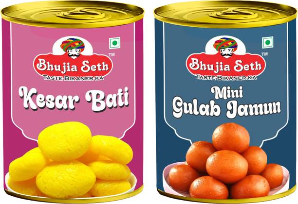 BHUJIYA SETH sweets kesar Bati & mini gulab jamun combo pack (1 kg x 2 ) pack Tin