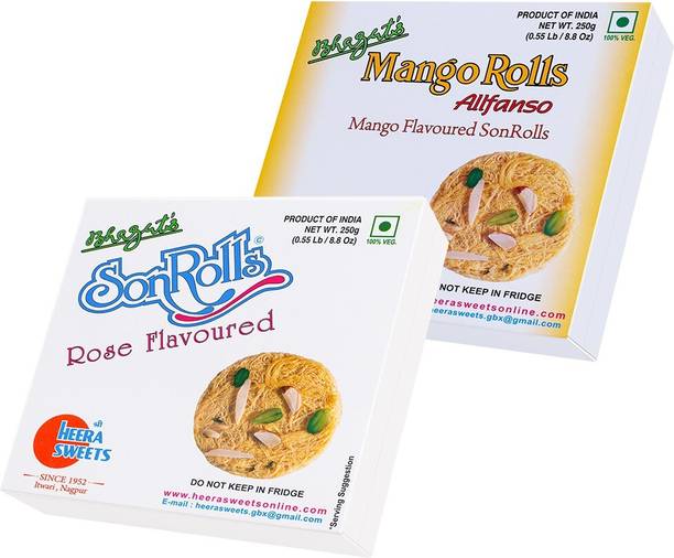 Bhagat's Heera Sweets Combo Rose And Mango Flavoured sonroll mithai Box