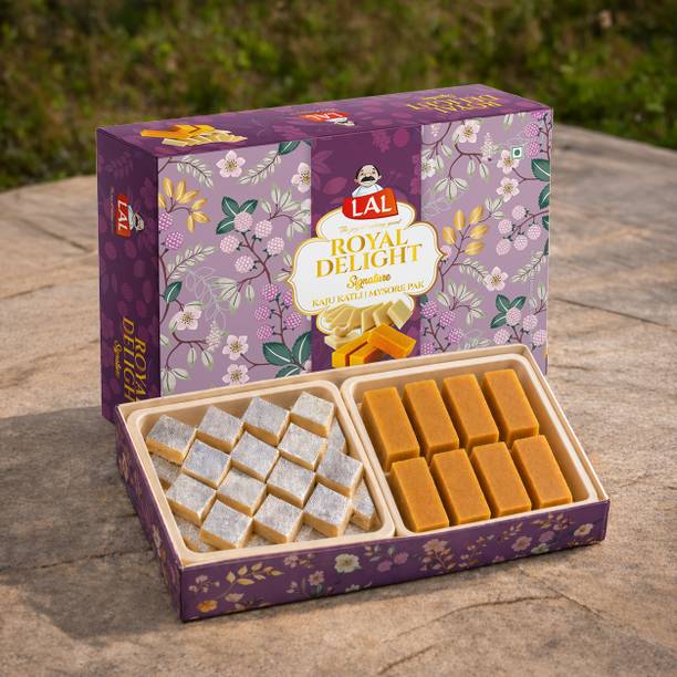 Lal Sweets Royal Delight|Mysore Pak and Kaju Katli (200g Each) Combo Gift Pack