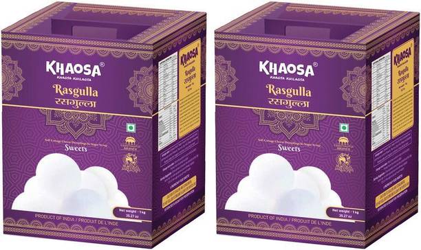 KHAOSA Rasgulla 2Kg (1Kg x 2) Premium Quality Authentic Bikaneri Tin