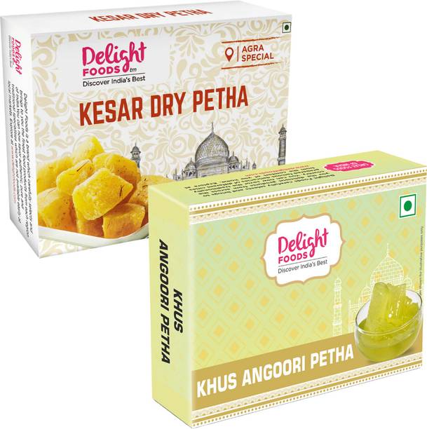 Delight Foods Kesar Dry Petha + Khus Angoori Petha | Soft & Juicy Agra Petha | Authentic Sweet Box