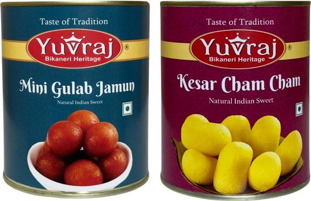Yuvraj Food Product Kesar cham cham & Mini Gulab Jamun sweets 1 kg x 2 tin Can