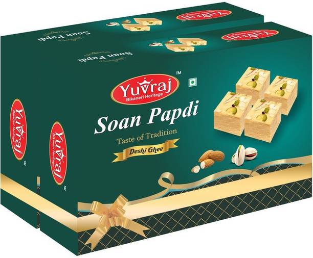 Yuvraj Food Product Desi Ghee soan papadi sweet Combo pack of 2 ( 400 gm x 2 ) Box